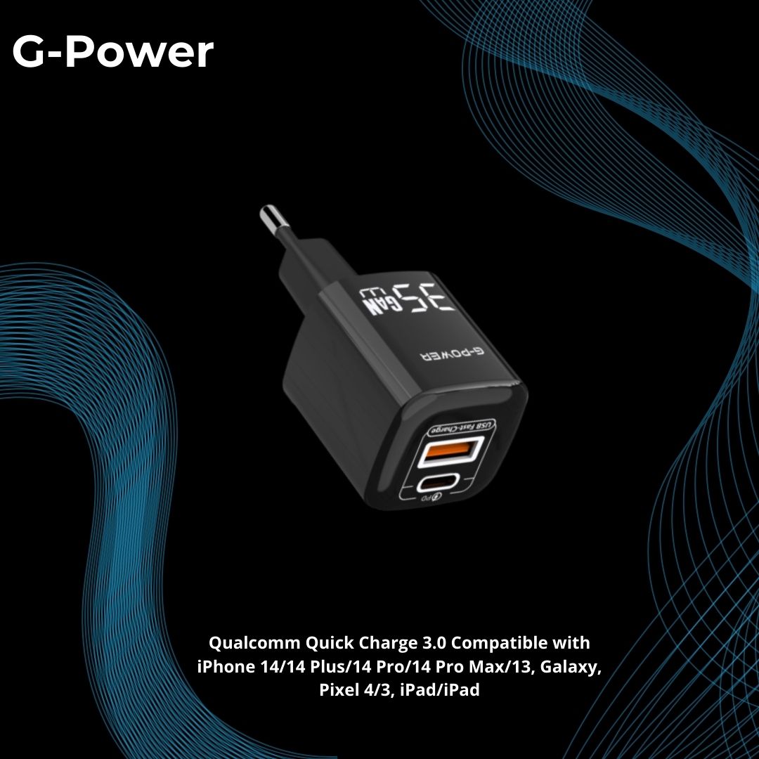 G-Power GP-C21 35W Dual USB Charger | USB-A & USB-C, Quick Charge 3.0 - Black