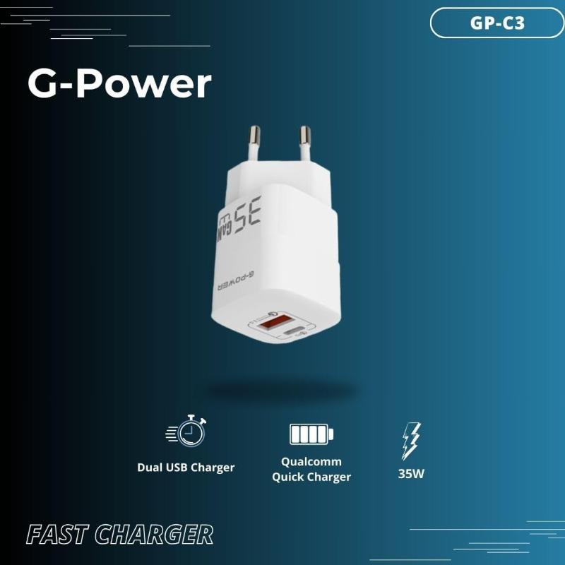 G-Power GP-C3 35W Dual USB Charger | USB-A & USB-C, Quick Charge 3.0 - White