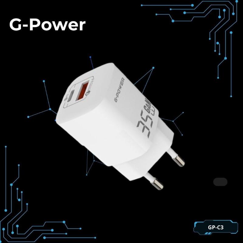 G-Power GP-C3 35W Dual USB Charger | USB-A & USB-C, Quick Charge 3.0 - White