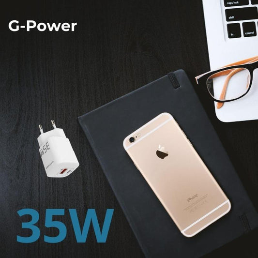 G-Power GP-C3 35W Dual USB Charger | USB-A & USB-C, Quick Charge 3.0 - White
