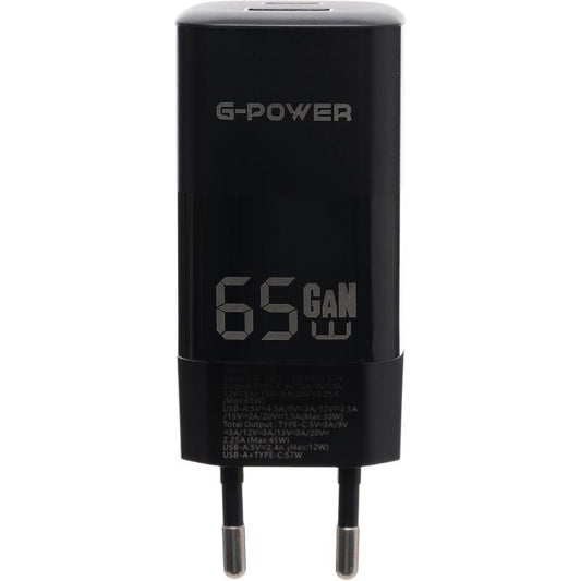 G-Power GP-C8 65W Dual USB Charger | USB-A & USB-C, Quick Charge 3.0 - Black