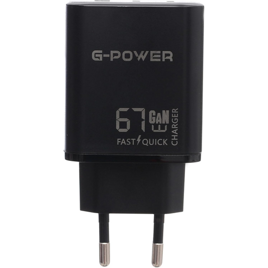 G-Power GP-C16 67W 3-Port Charger | USB-A & 2 USB-C, Quick Charge 3.0 - Black
