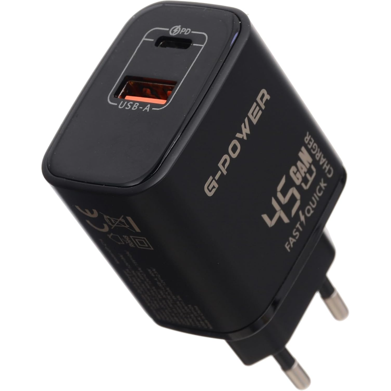 G-Power GP-C14 45W Dual USB Charger | USB-A & USB-C, Quick Charge 3.0 - Black