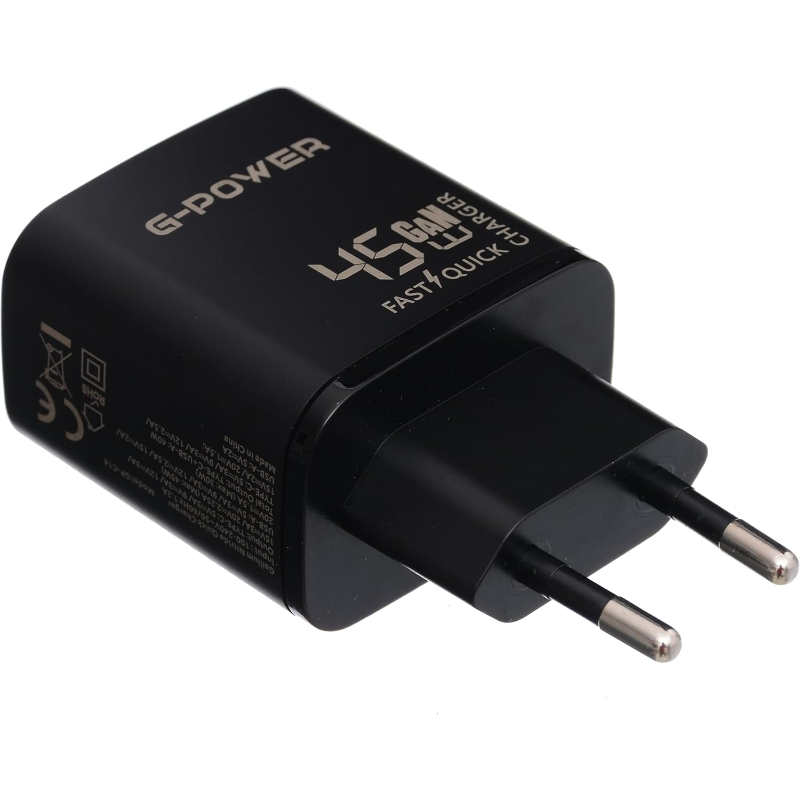 G-Power GP-C14 45W Dual USB Charger | USB-A & USB-C, Quick Charge 3.0 - Black