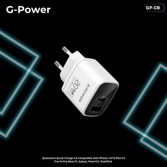 G-Power GP-C9 20W Dual USB Charger | USB-A & USB-C, Quick Charge 3.0 - White