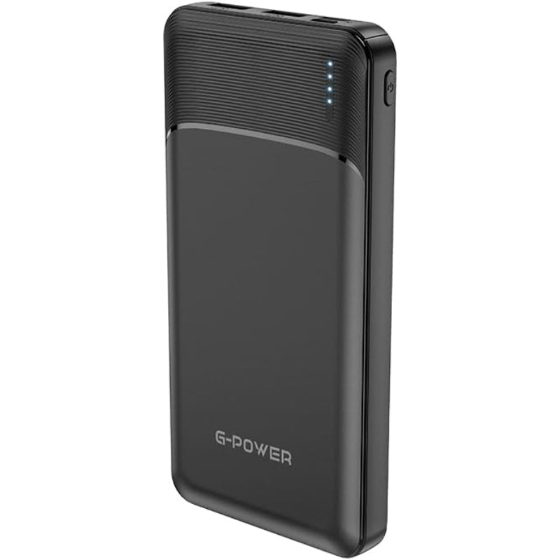 جي-باور GP001 باور بانك من سلسلة بريق | 10,000mAh، 4 منافذ (2 USB، Micro، Type-C)، شحن سريع 22.5 واط - أسود
