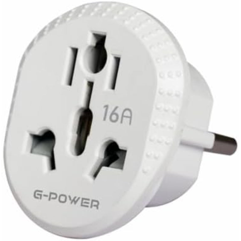 G-Power GP590WH MK Safety Adapter Triple to Dual Switching High Load Compatible With All Electrical Appliances and Chargers 16A 5mm - White