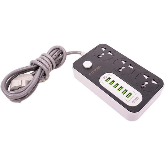 G-Power WS341 Power Strip | 3 Universal Sockets, 6 Smart USB Ports 2.4A, 220V Surge Protector - Black/Grey