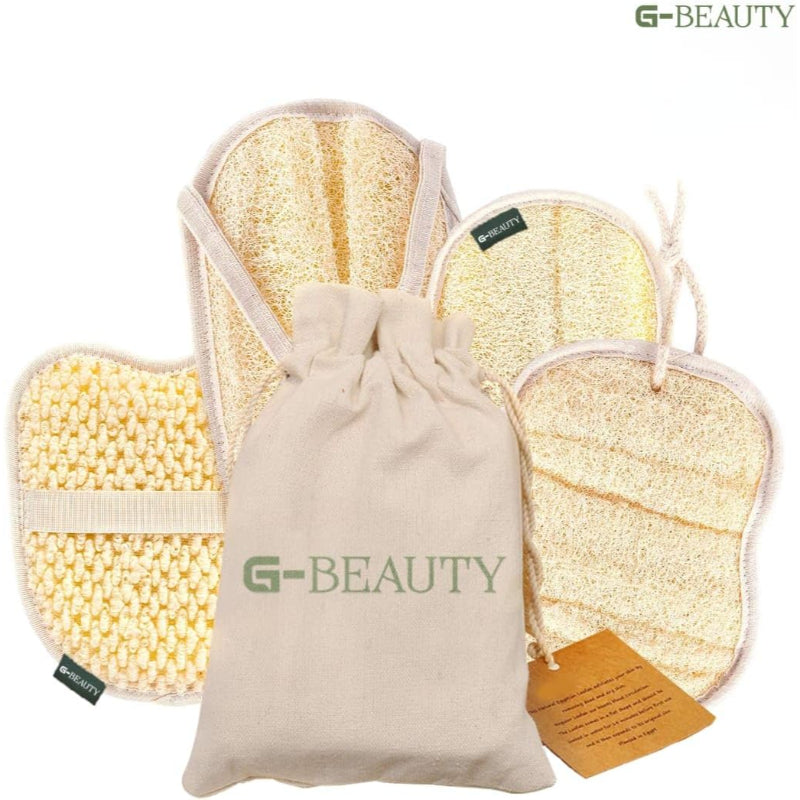 مجموعة G-Beauty GBY-028 من لوفة التدليك الطبيعية البيضاوية مع حزام للقدم للاستحمام والسبا والدش، مكونة من 3 قطع - بيج