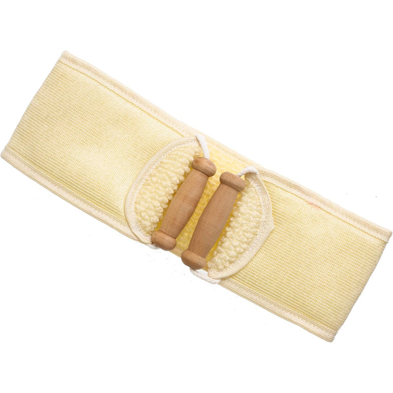 G-Beauty GBY-022 Natural Oval Double Face Massage Loofah With Wooden Handles For Bath Spa and Shower - Beige