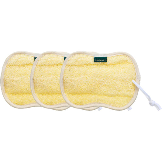 G-Beauty GBY-001 Small Natural Oval Double Face Massage Loofah With Hock Strap For Bath Spa and Shower Set Of 3 Pieces - Beige