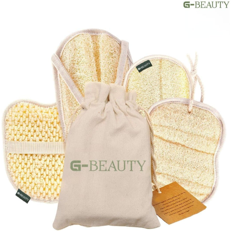 G-Beauty GBY-010 Small Natural Glove Double Face Massage Loofah For Bath Spa and Shower Set Of 3 Pieces - Beige