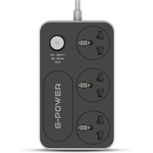 G-Power WS344 Power Strip Surge Protector Containing 220 Volt with Three Universal International Socket And Locker 10 amper - Black Grey