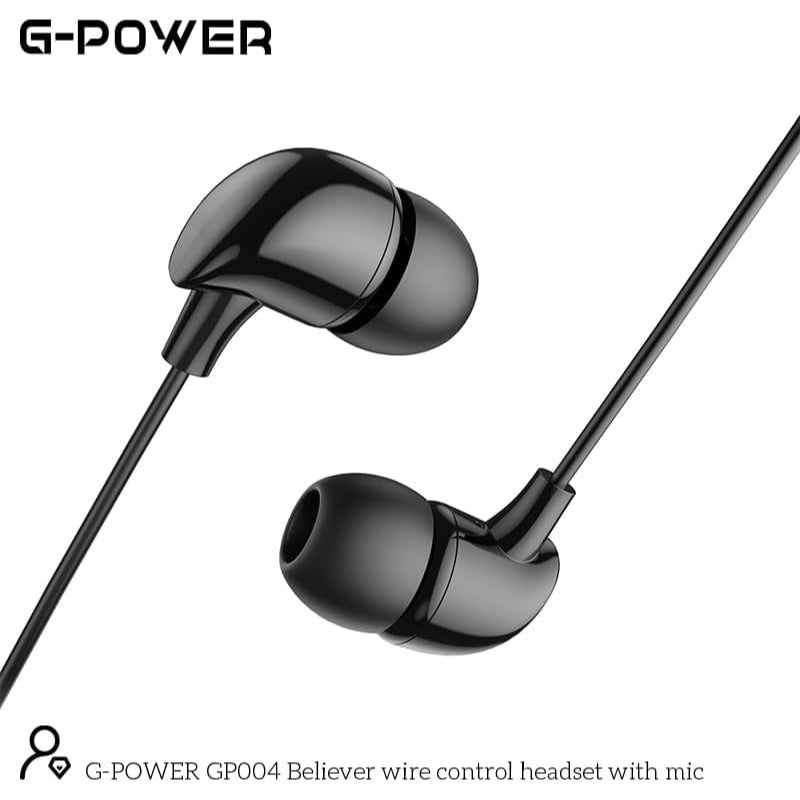 سماعات أذن G-Power GP004 Believer سلكية عالية الجودة بصوت ستيريو تحتوي على ميكروفون وزر تحكم ومقبس 3.5 مم - أسود