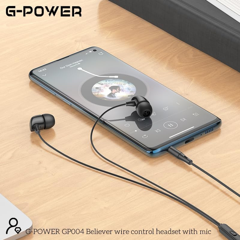 سماعات أذن G-Power GP004 Believer سلكية عالية الجودة بصوت ستيريو تحتوي على ميكروفون وزر تحكم ومقبس 3.5 مم - أسود