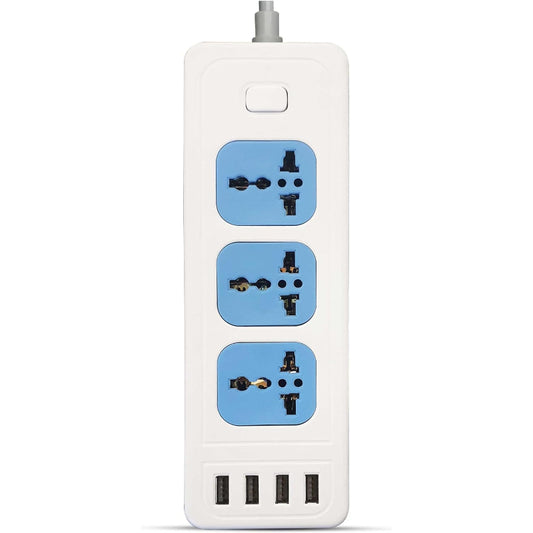 G-Power GP310 Overload Protection Power Strip Containing Universal Smart Socket And Four USB Ports With 2 Meter PVC Wire 240 Volt Maximum - White