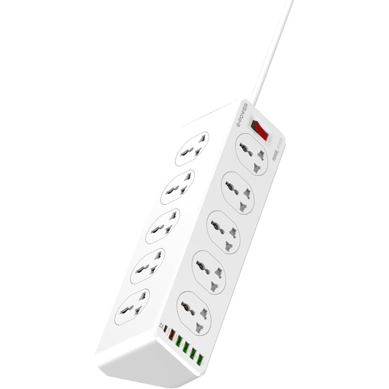 G-Power SC10610 Ten Ways Power Socket With Five USB-A Port And 32W One USB-C Port For A Better Performance 200CM Length - White