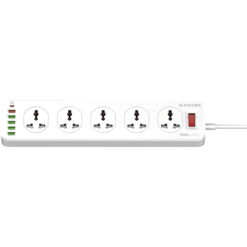 G-Power SC10610 Ten Ways Power Socket With Five USB-A Port And 32W One USB-C Port For A Better Performance 200CM Length - White