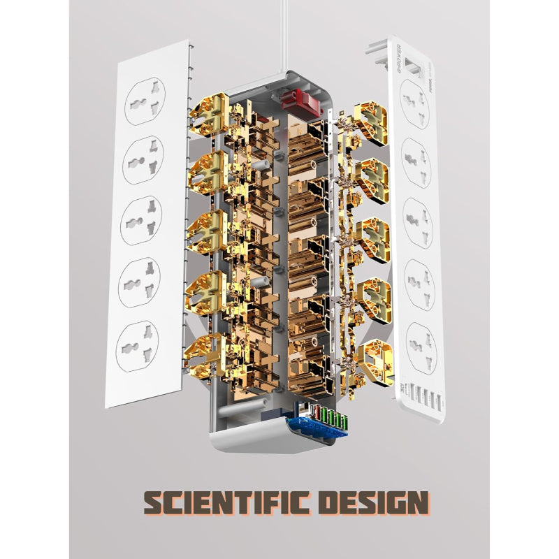 مقبس طاقة G-Power SC10610 بعشرة منافذ مع خمسة منافذ USB-A ومنفذ USB-C واحد بقوة 32 وات لأداء أفضل بطول 200 سم - أبيض