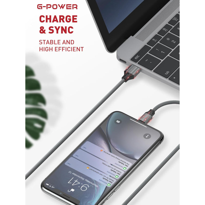 G-Power LS442  Charge And Sync Type C To USB Fast Charging Data Cable With 2.4 A Current And 200 CM Length - Grey