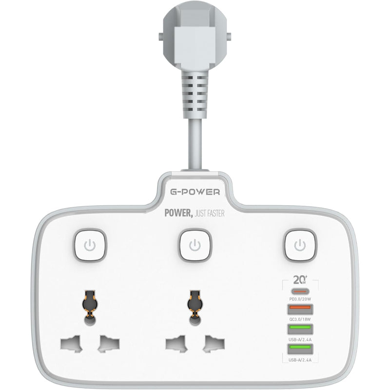 G-Power SC2413 Power Strip Tower | 2 Outlets, 1 PD 20W, 1 QC3.0 18W, 2 Auto ID Ports 12W - White