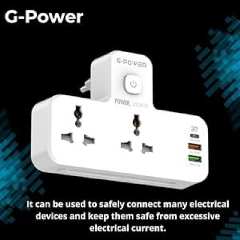 G-Power SC2311 Power Extension Socket Double Plug Adaptor with Touch Control Nightlight With 1 PD 20W,1 QC3.0 18W And Auto ID Port 12W - White