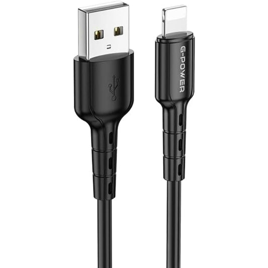 كابل شحن بيانات USB إلى Lightning من G-Power GP011 الجديد مع نقل فعال وتصميم ذكي لأجهزة متعددة بطول 1 متر وإخراج أقصى 2.4 أمبير - أسود