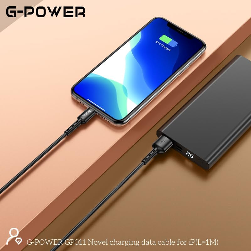 كابل شحن بيانات USB إلى Lightning من G-Power GP011 الجديد مع نقل فعال وتصميم ذكي لأجهزة متعددة بطول 1 متر وإخراج أقصى 2.4 أمبير - أسود