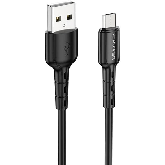 كابل شحن USB إلى Micro جديد من G-Power GP009 مع نقل فعال وتصميم ذكي لأجهزة متعددة بطول 1 متر وإخراج أقصى 2.4 أمبير - أسود