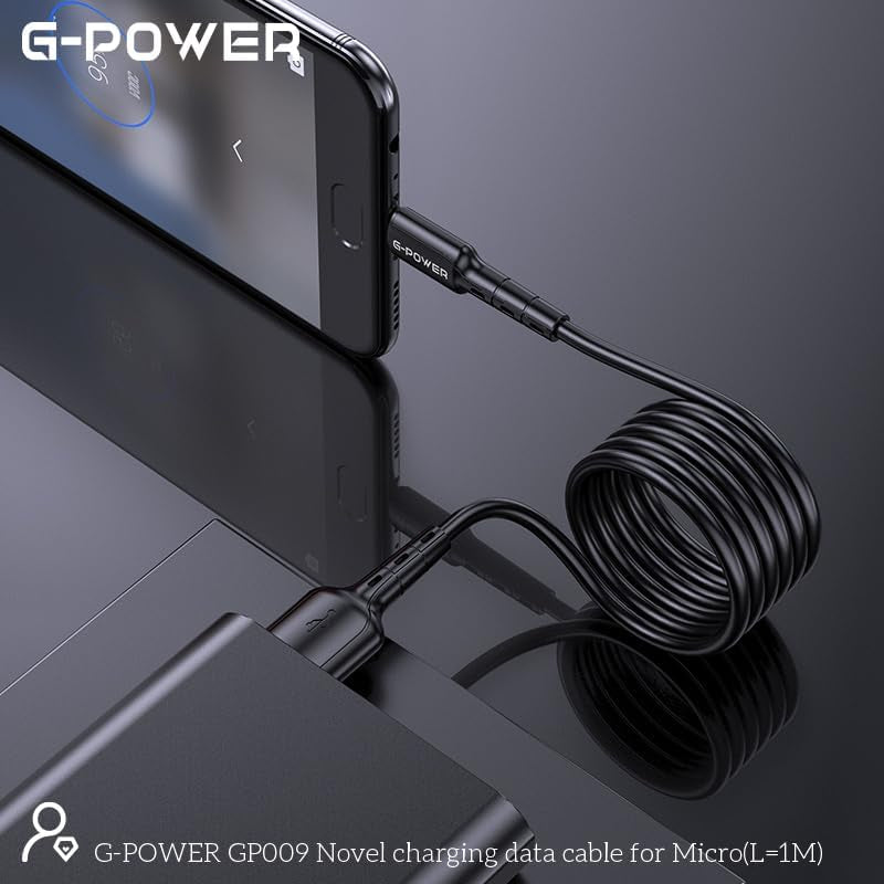 كابل شحن USB إلى Micro جديد من G-Power GP009 مع نقل فعال وتصميم ذكي لأجهزة متعددة بطول 1 متر وإخراج أقصى 2.4 أمبير - أسود