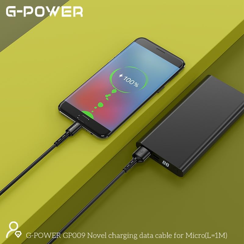 كابل شحن USB إلى Micro جديد من G-Power GP009 مع نقل فعال وتصميم ذكي لأجهزة متعددة بطول 1 متر وإخراج أقصى 2.4 أمبير - أسود