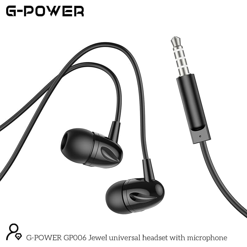 G-Power GP006 Jewel Universal Headset With Microphone And Multi Function Control Button Amazing To Play Music And Make Calls Compatible For Popular Phones 1.2 M - Black