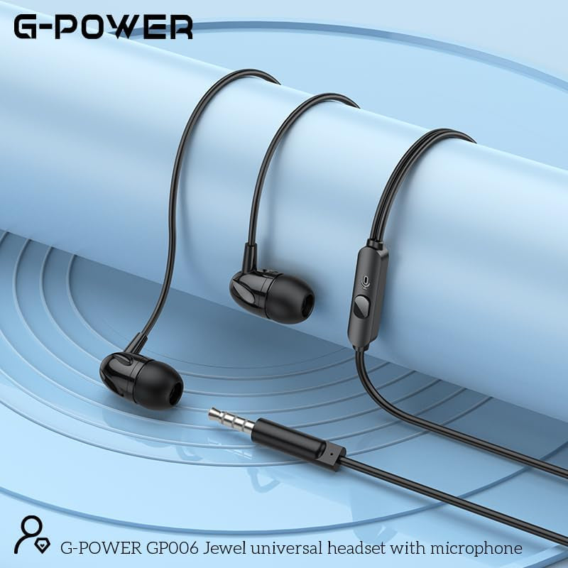 G-Power GP006 Jewel Universal Headset With Microphone And Multi Function Control Button Amazing To Play Music And Make Calls Compatible For Popular Phones 1.2 M - Black