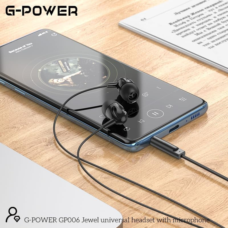 G-Power GP006 Jewel Universal Headset With Microphone And Multi Function Control Button Amazing To Play Music And Make Calls Compatible For Popular Phones 1.2 M - Black