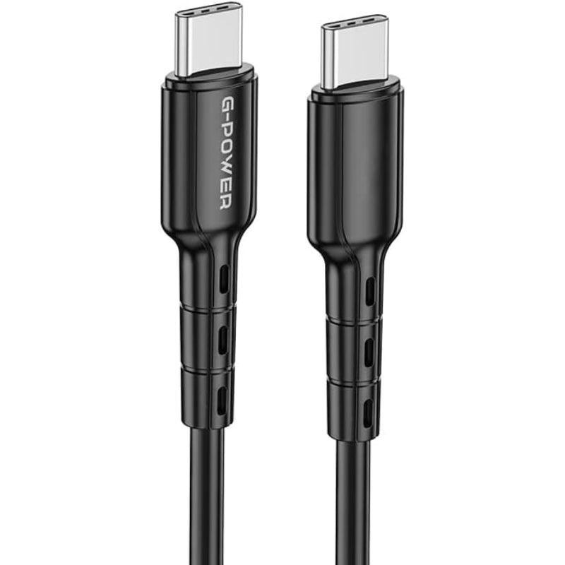 كابل شحن بيانات USB-C إلى USB-C من G-Power GP012 مع نقل فعال وتصميم ذكي لأجهزة متعددة بطول 1 متر وقوة 60 وات بحد أقصى - أسود