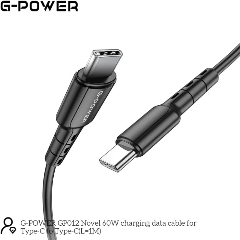 G-Power GP012 Novel USB-C To USB-C Charging Data Cable With Efficient Transfer And Smart Design For Multi Device 1 Meter Length 60 W Max Output - Black