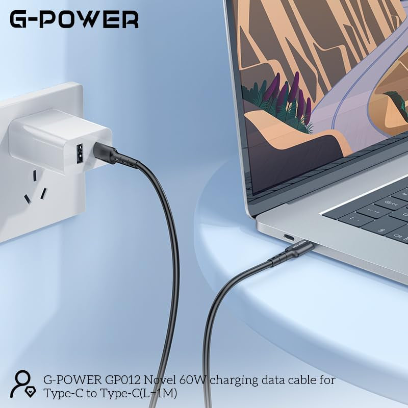 G-Power GP012 Novel USB-C To USB-C Charging Data Cable With Efficient Transfer And Smart Design For Multi Device 1 Meter Length 60 W Max Output - Black