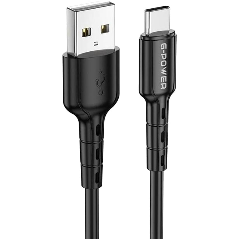 كابل شحن وبيانات USB إلى Type C جديد من G-Power GP010 مع نقل فعال وتصميم ذكي لأجهزة متعددة بطول 1 متر وإخراج أقصى 3.0 أمبير - أسود