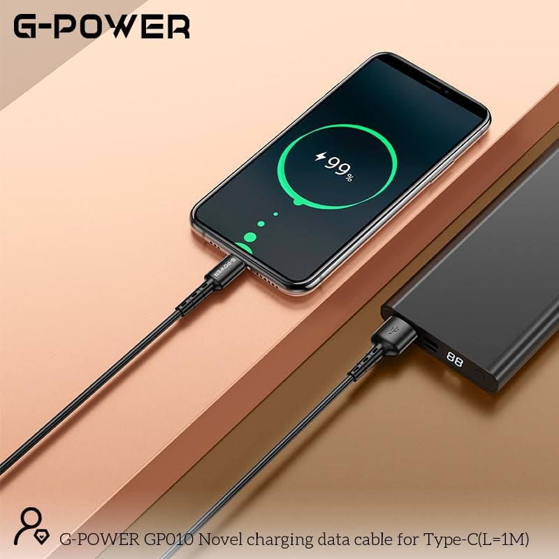 كابل شحن وبيانات USB إلى Type C جديد من G-Power GP010 مع نقل فعال وتصميم ذكي لأجهزة متعددة بطول 1 متر وإخراج أقصى 3.0 أمبير - أسود