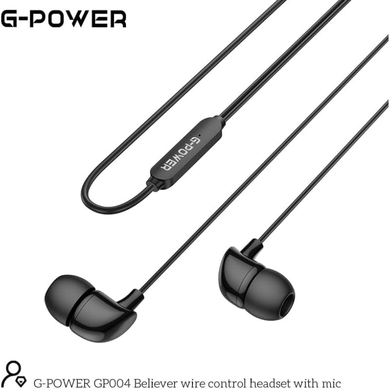 G-Power GP004 Believer Wire Control Headset With Microphone And Multi Function Control Button Amazing To Play Music And Make Calls Compatible For Popular Phones 1.2 M - Black