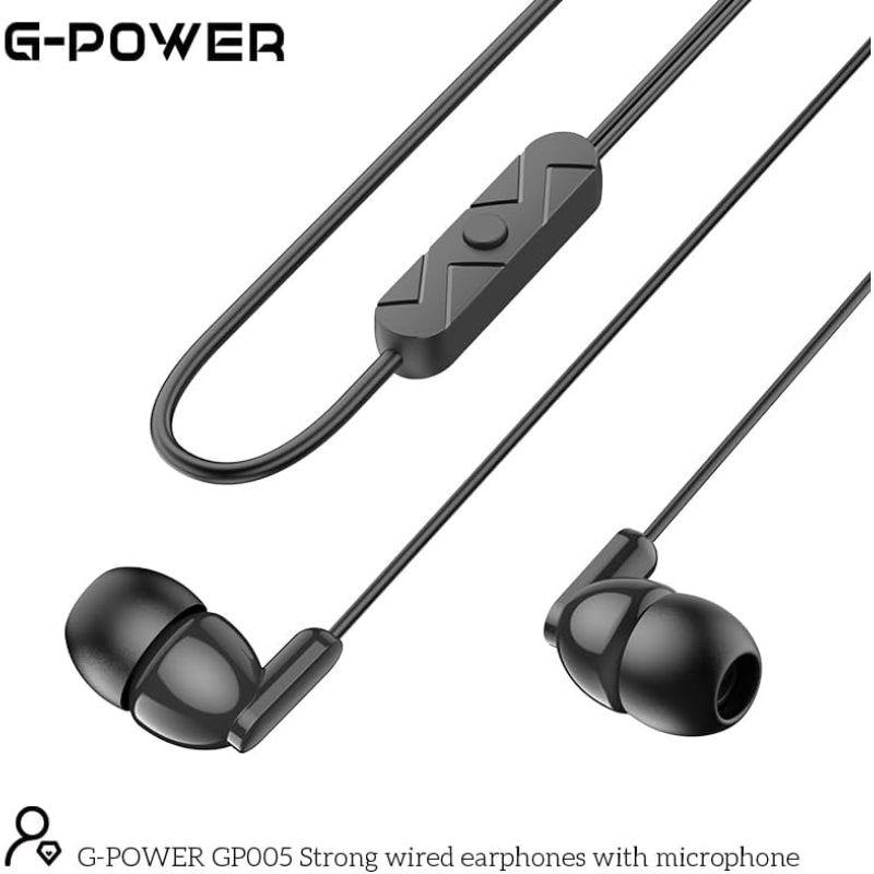 سماعات أذن G-Power GP005 سلكية قوية مع ميكروفون وزر تحكم متعدد الوظائف رائعة لتشغيل الموسيقى وإجراء المكالمات متوافقة مع الهواتف الشائعة 1.2 متر - أسود