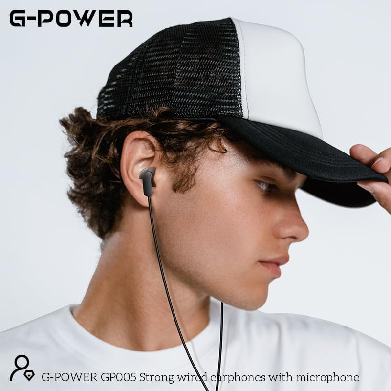 سماعات أذن G-Power GP005 سلكية قوية مع ميكروفون وزر تحكم متعدد الوظائف رائعة لتشغيل الموسيقى وإجراء المكالمات متوافقة مع الهواتف الشائعة 1.2 متر - أسود