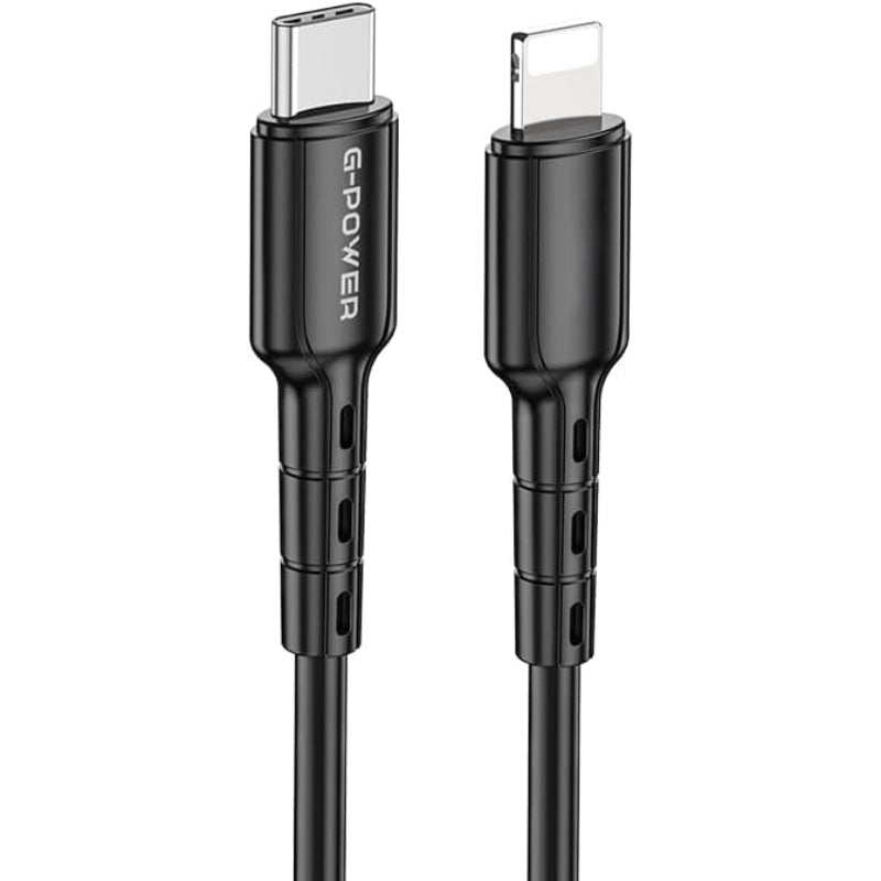 G-Power GP013 Novel USB-C To Lightning Charging Data Cable With Efficient Transfer And Smart Design For Multi Device 1 Meter Length 3.0 A Max Output - Black