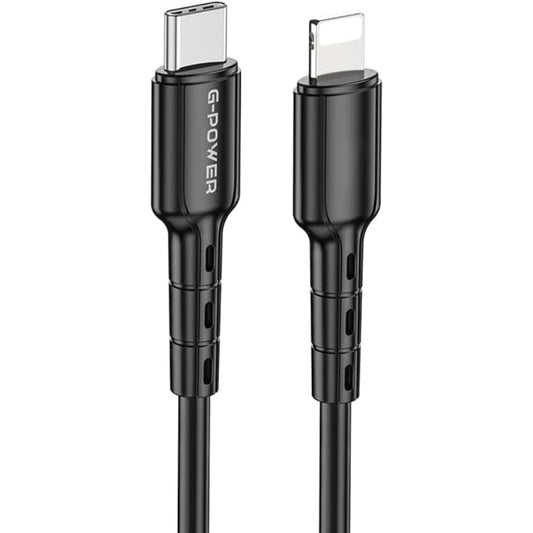 كابل شحن وبيانات USB-C إلى Lightning من G-Power GP013 الجديد مع نقل فعال وتصميم ذكي لأجهزة متعددة بطول 1 متر وإخراج أقصى 3.0 أمبير - أسود