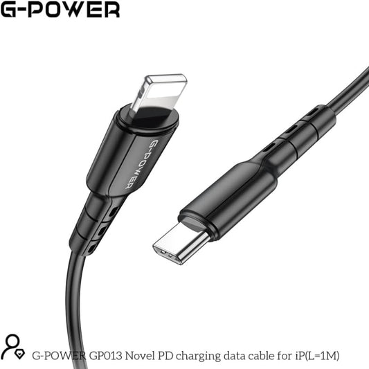 G-Power GP013 USB-C to Lightning Cable | 1M, 3.0A Max Output, Efficient Data Transfer - Black