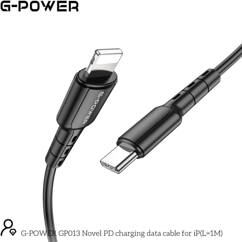 G-Power GP013 Novel USB-C To Lightning Charging Data Cable With Efficient Transfer And Smart Design For Multi Device 1 Meter Length 3.0 A Max Output - Black