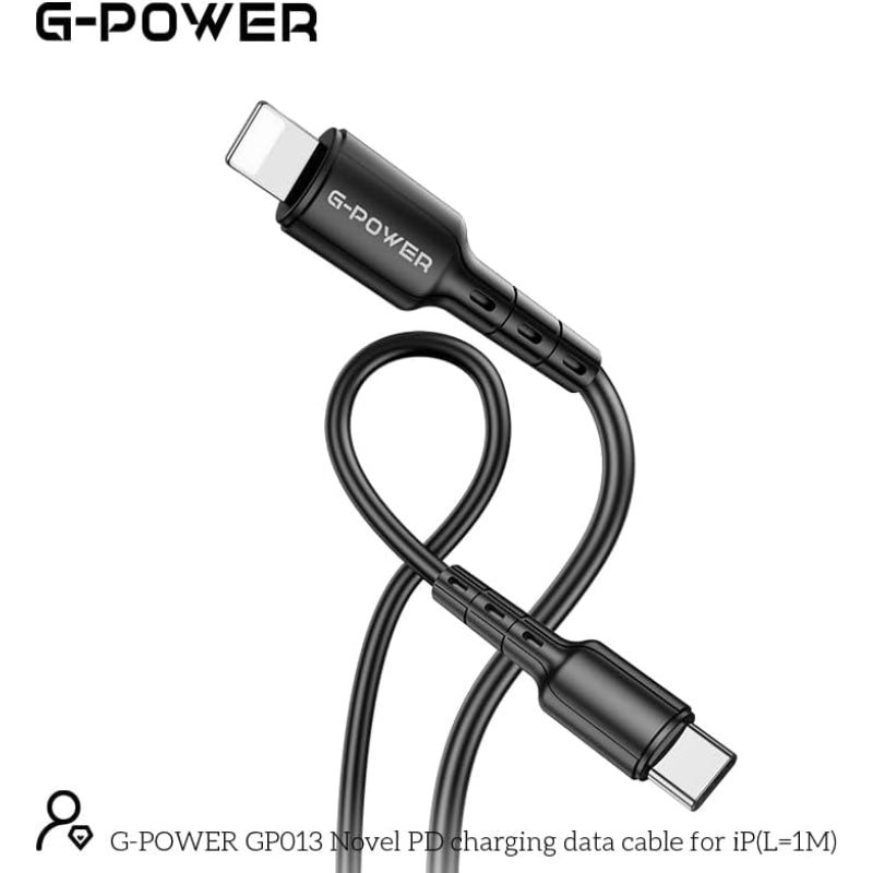 G-Power GP013 Novel USB-C To Lightning Charging Data Cable With Efficient Transfer And Smart Design For Multi Device 1 Meter Length 3.0 A Max Output - Black