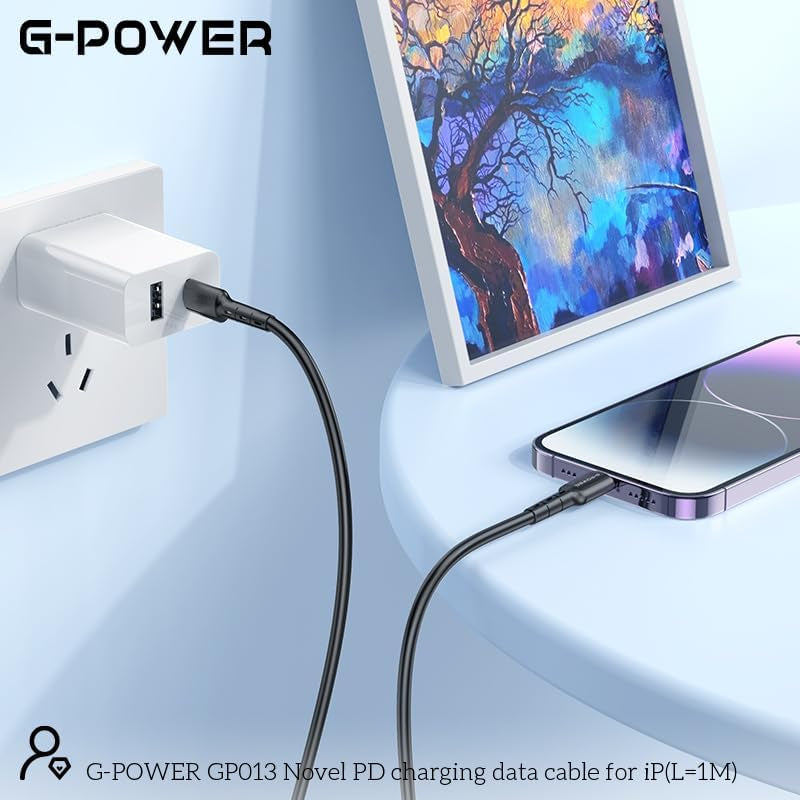 G-Power GP013 Novel USB-C To Lightning Charging Data Cable With Efficient Transfer And Smart Design For Multi Device 1 Meter Length 3.0 A Max Output - Black