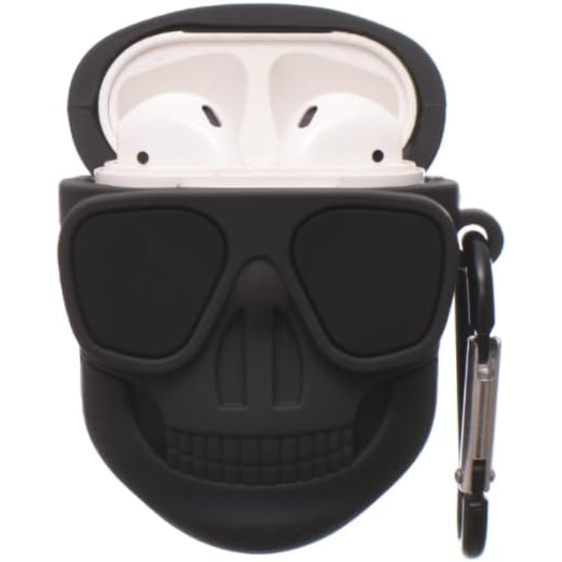 G-Power Silicone Full Cover Airpod Protective Case | Cute Cool Skull Shape with Ring Strap for Airpods 1/2 - Black