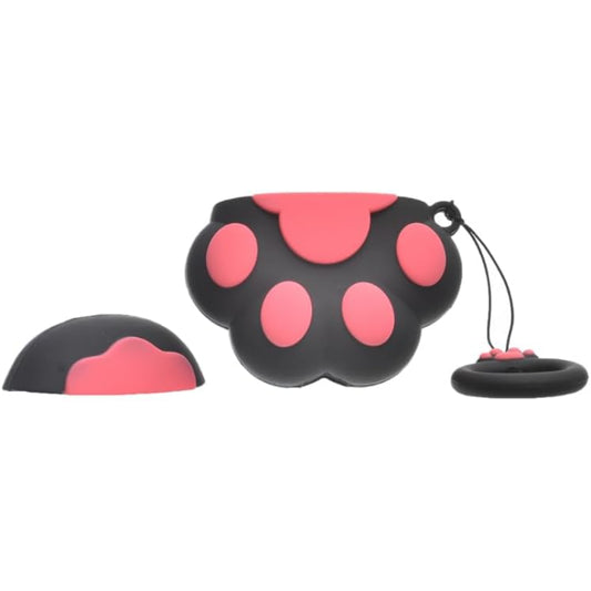 G-Power Silicone Full Cover Airpod Protective Case | Cute Footprint Shape with Ring Strap for Airpods 1/2 - Black Rose